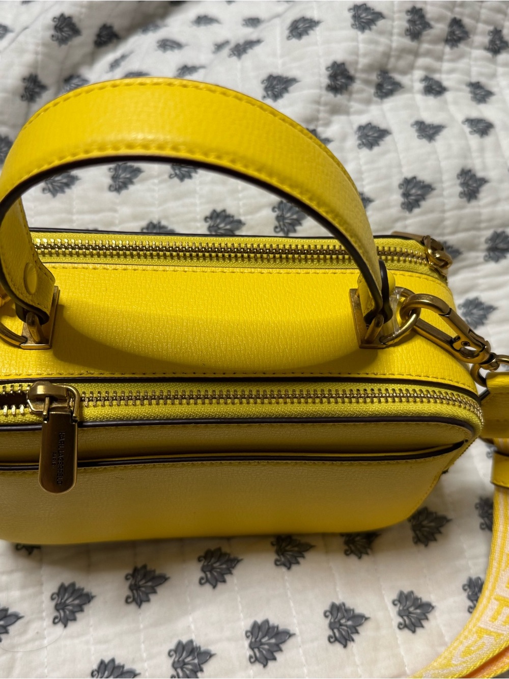 Karl Lagerfeld Yellow Stud-Embellished Crossbody Bag with Logo Plaque - Picture 9 of 16